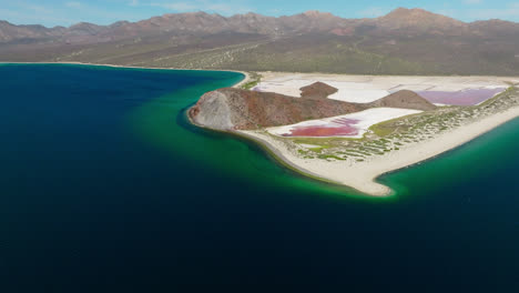 scenic view of isla san jose in the gulf of california, baja california sur, mexico. aerial pull back drone shot