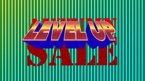 animation of level up and autumn sale text over green stripes