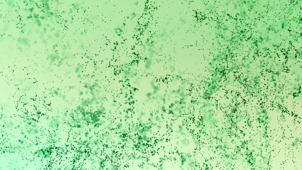 bucle de fondo de partículas blancas verdes abstractas en el estilo del concepto de cadena molecular