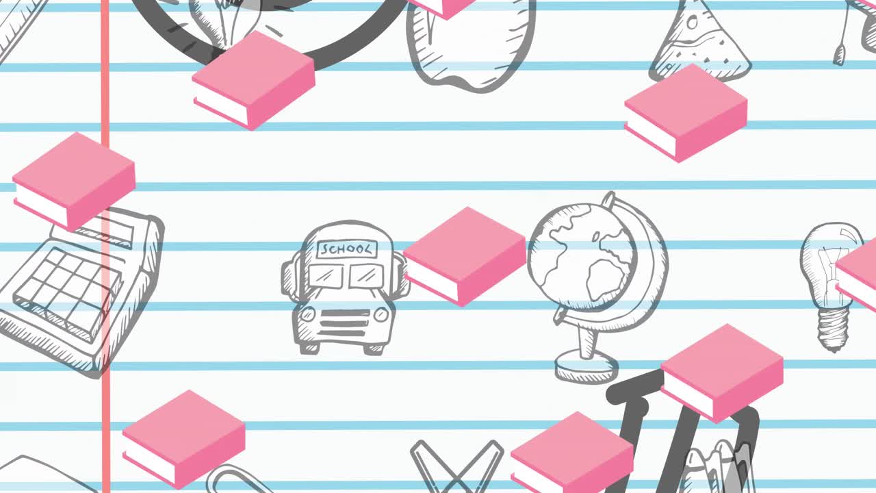 학교 아이템 아이콘의 애니메이션이  ⁇  배경에 움직입니다.