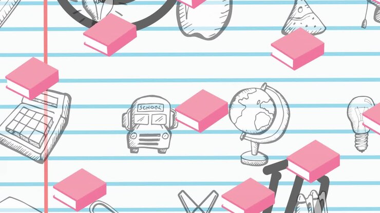 Animation of school items icons moving on white background
