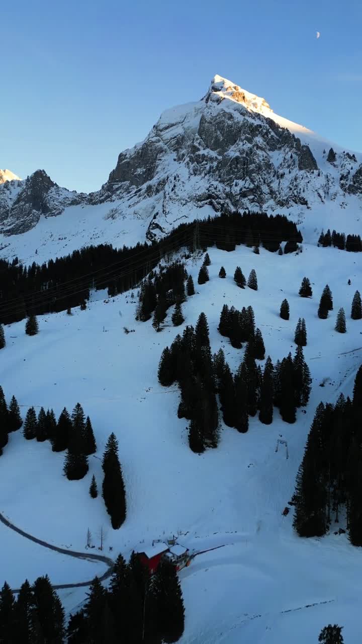 Alpi svizzere, cima montuosa alpina innevata del Fronalpstock, video reel verticale, Europa.