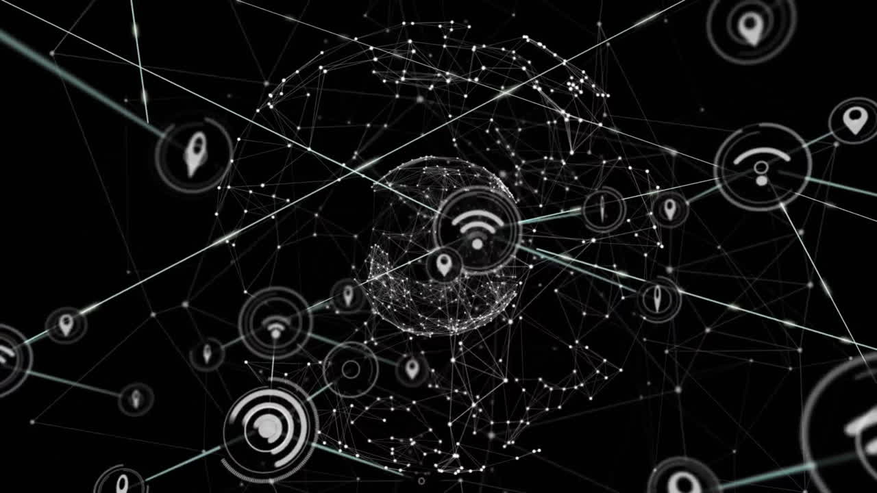 animación de la red de conexiones con iconos en todo el mundo