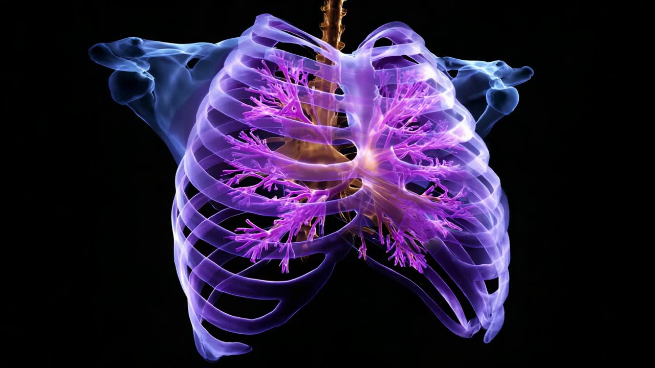 A stunning visualization of the human lungs, showcasing intricate vascular structures in vibrant hues against a dark background, illustrating their vital role in respiratory function and oxygen exchange