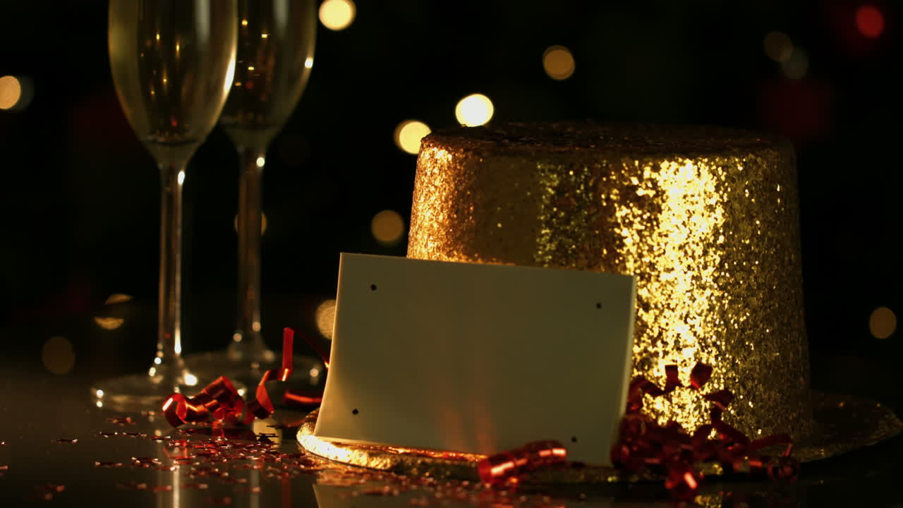 sombrero dorado con una tarjeta en blanco