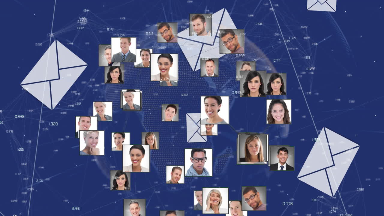 animación de redes de conexiones de fotos que forman un globo