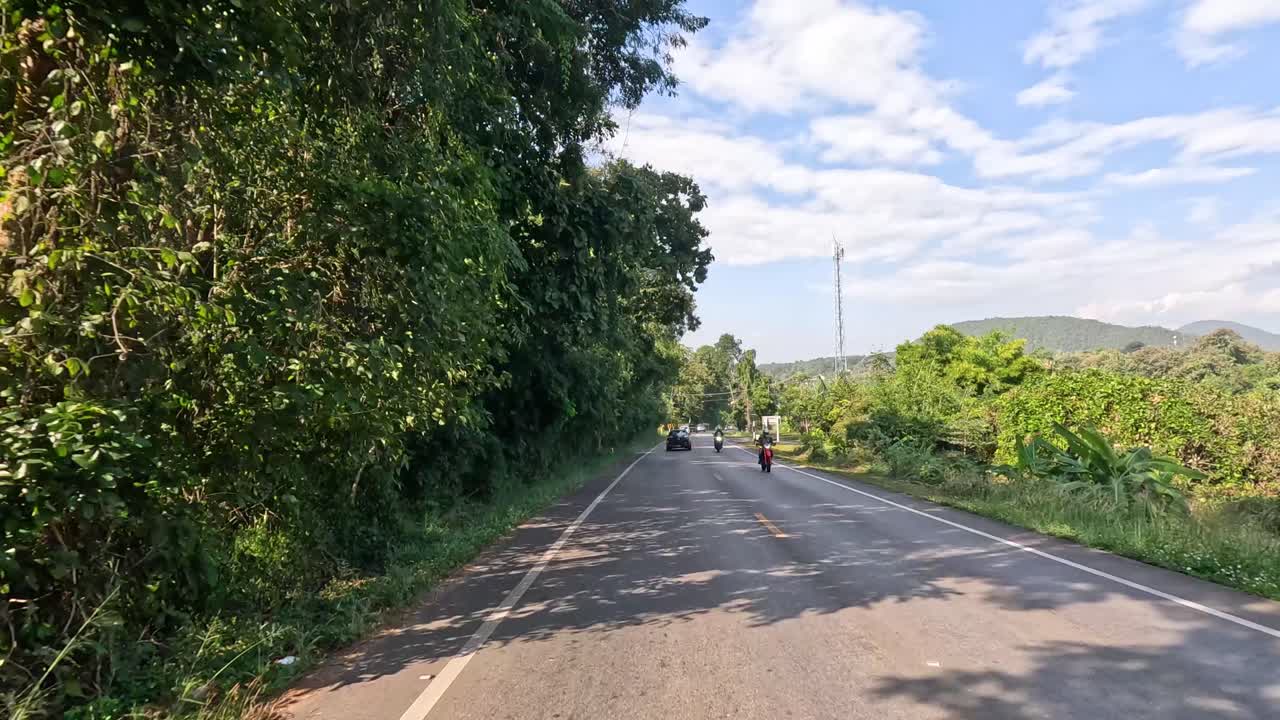 초록색 으로 둘러싸인 그림 같은 길 을 따라 여행 하는 것