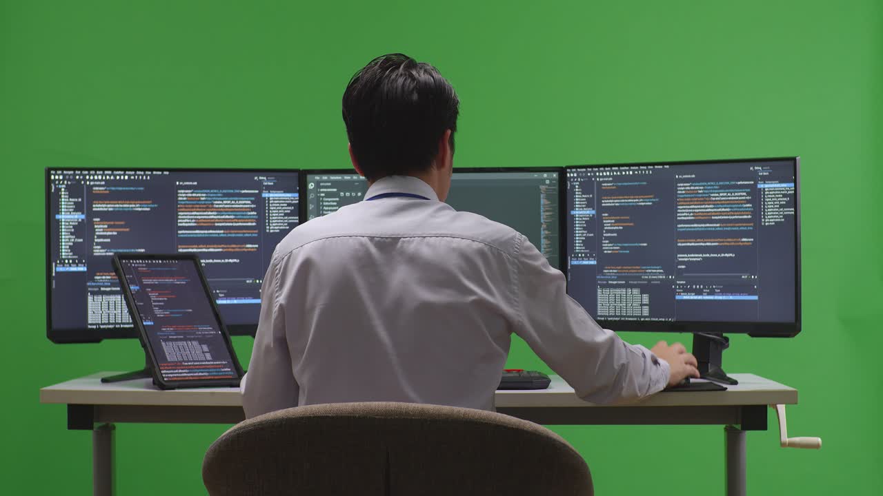 programador que trabaja en múltiples monitores