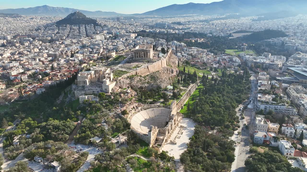 Flying around the Acropolis of Athens in Greece