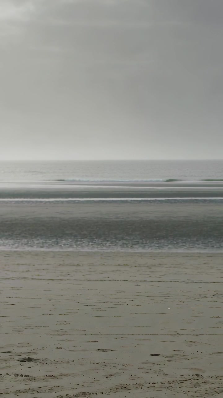 Vertical video: Recording fixed camera capturing layered shoreline at beach, showing swell and foam