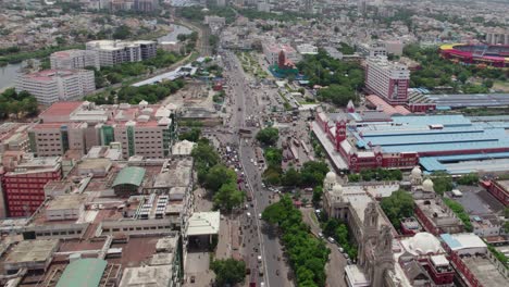 aerial view of chennai central area with railway station, stadium , hospital, etc, daytime, drone shot, 4k, in chennai, tamil nadu, india