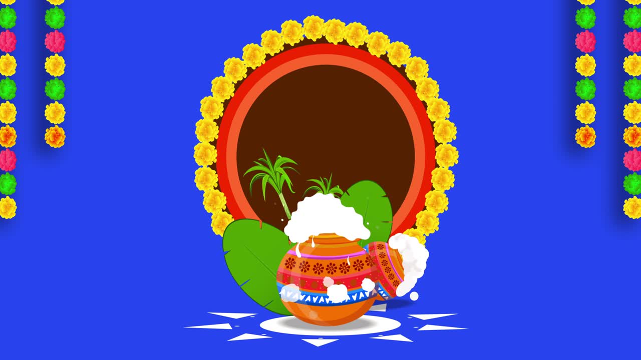 feliz fiesta de pongal saludos. animación con pantalla azul canal alfa. 4k