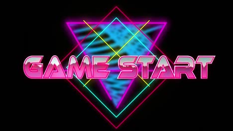 animación del texto de inicio del juego sobre rastros de luz y formas de neón sobre fondo negro