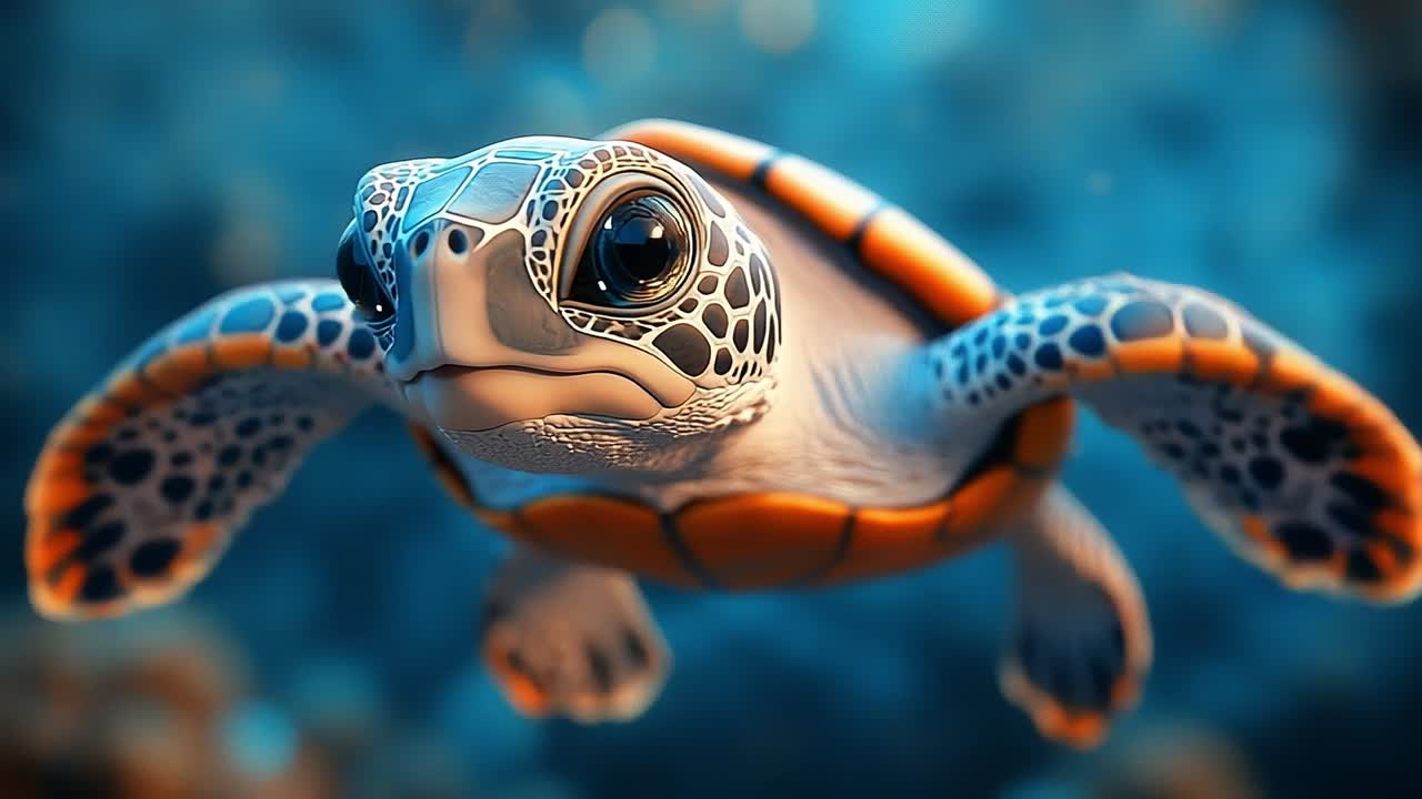 Sea turtle gliding through clear waters. A sea turtle swims gracefully in vibrant ocean waters, showcasing its intricate shell and keen eyes while exploring.