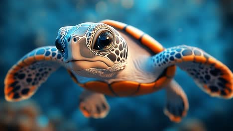 sea turtle gliding through clear waters. a sea turtle swims gracefully in vibrant ocean waters, showcasing its intricate shell and keen eyes while exploring.