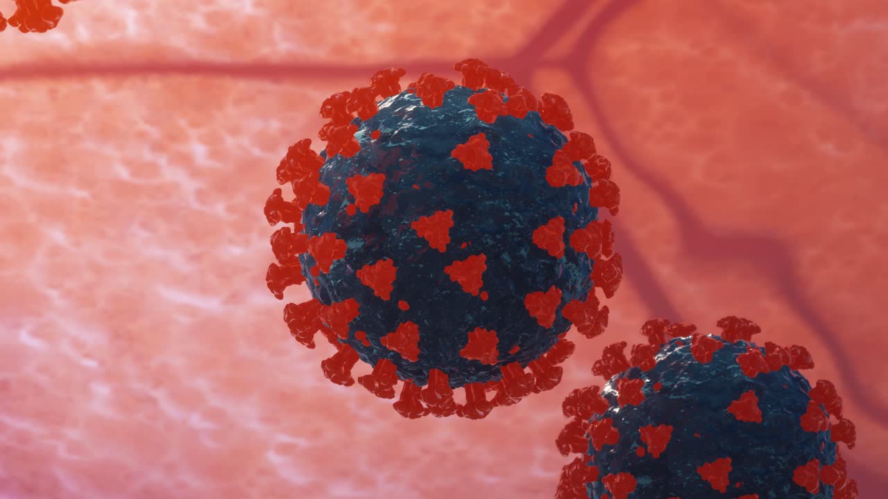 coronavirus (covid-19) animación médica. el modelo del virus es realista. los coronavirus la gripe como peligrosos casos de cepa de gripe como una pandemia. el virus del microscopio de cerca. renderizado en 3d.