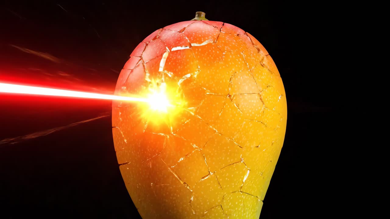 Mango being destroyed by a laser