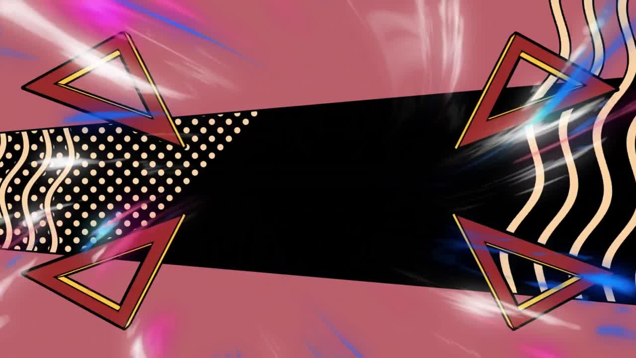 검은 바탕에 회전하는 삼각형, 파동 및 추상적인 모양의 애니메이션