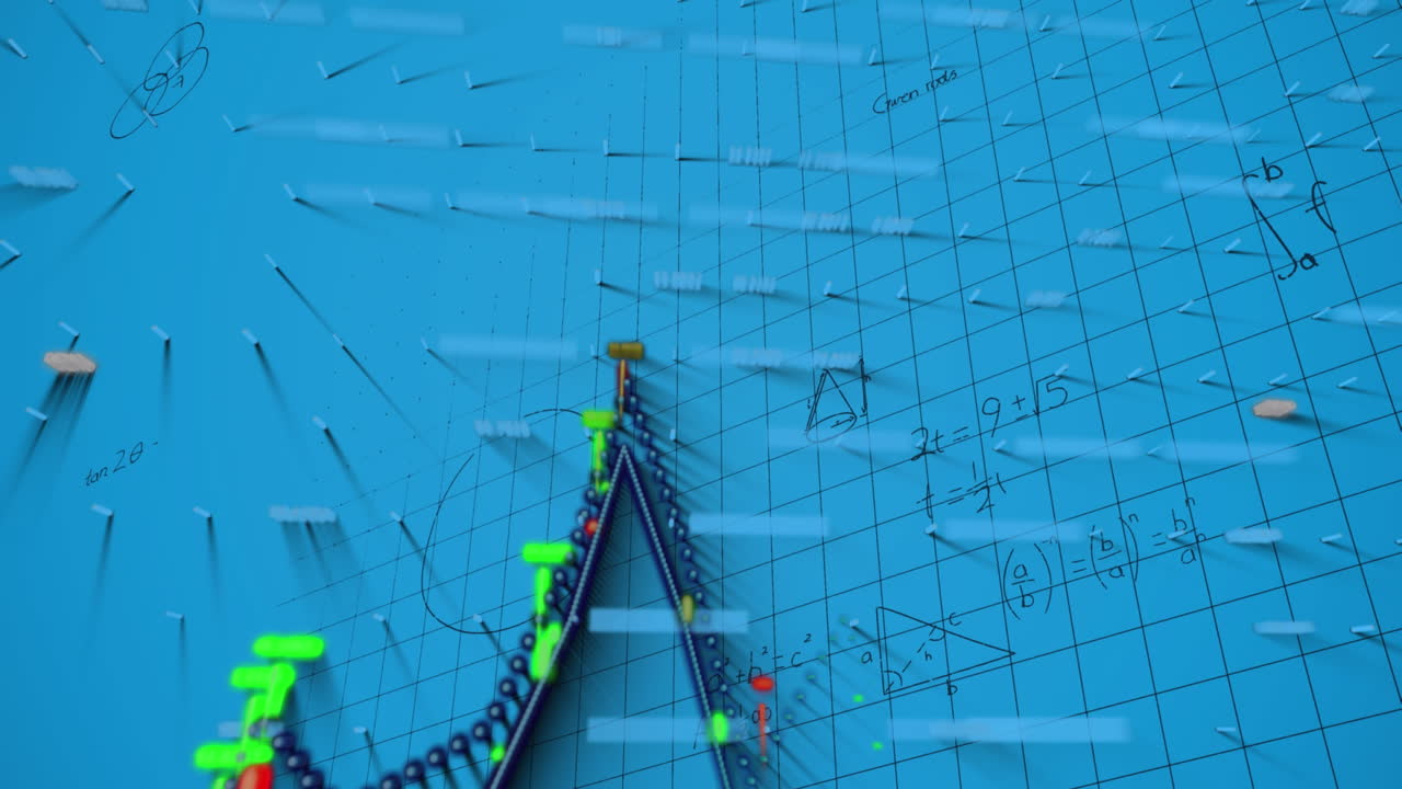 파란색 배경에 그래프와 수학 공식의 애니메이션