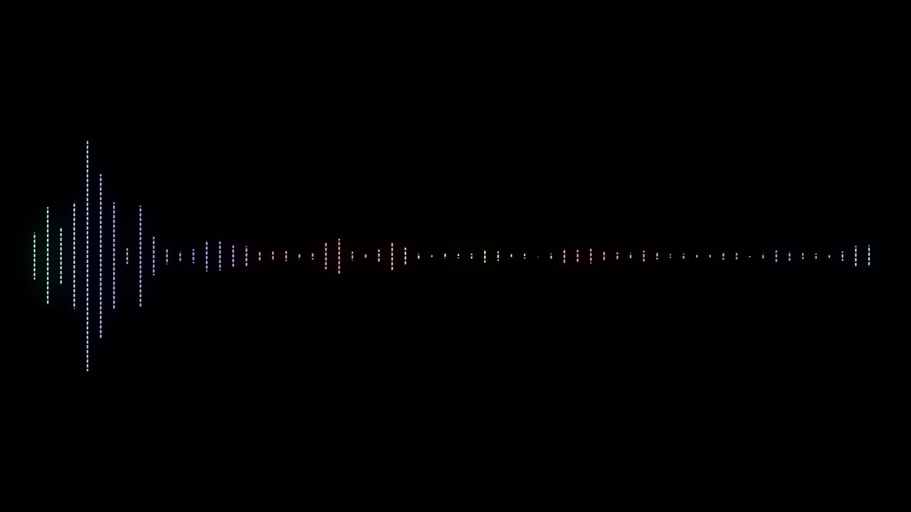 4k 사운드 웨이브 - 검은색 배경에 디지털 라인 애니메이션, 음악 이라이저, 라인에서 오디오 파동 또는 사운드 주파수, 디지털 플레이어 파동 형태, 사운드 기술 또는 튜닝 바에 대한 hud, 레코더 신호.