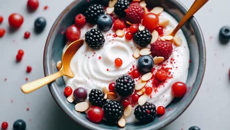 yogurt parfait with mixed berries and almonds