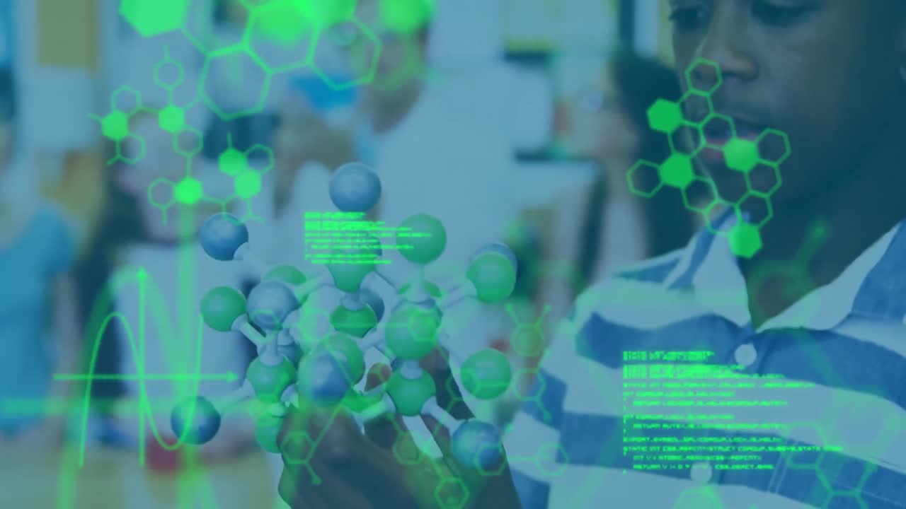 animación del procesamiento de datos sobre un hombre afroamericano en el laboratorio