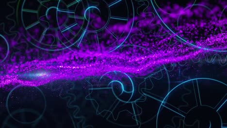 Animation-Von-Violetten-Flecken-über-Zahnrädern-Auf-Schwarzem-Hintergrund