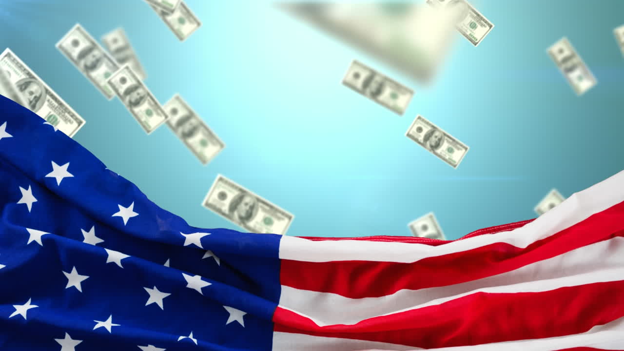 달러 지폐의 비가 내리는 비디오