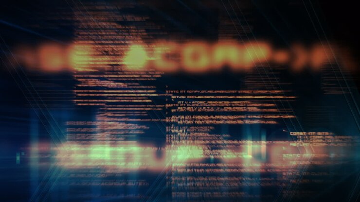 Animation of data processing on grid over blue background