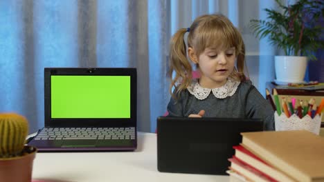 Back-to-school,-online-learning-distance-lesson-education-at-home,-technology-for-child-girl-pupil