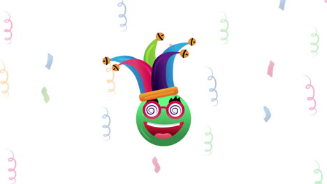 happy fools day card with crazy emoji and buffoon hat