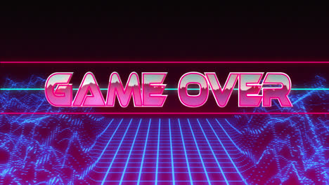 game over written in pink metallic on black background with blue distorting grid