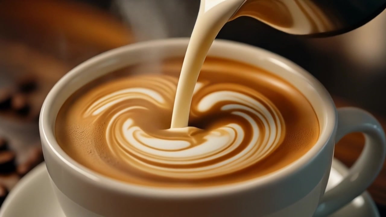 Barista che versa latte montato a vapore per creare latte art in una tazza di caffè