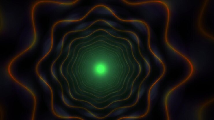 Abstract Glowing Tunnel with Wavy Neon Lines and Green Light