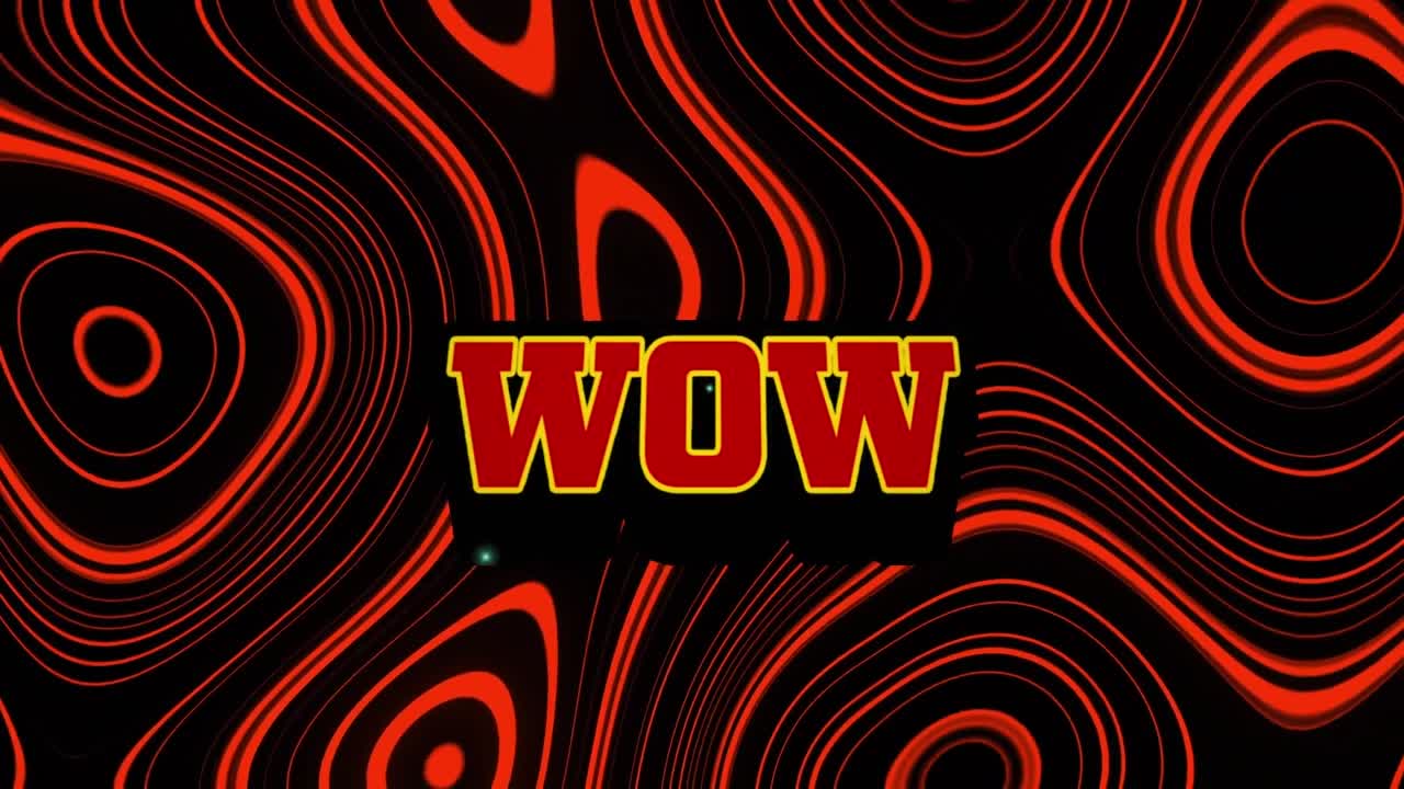 빨간 액체 배경 위에 와우 텍스트의 애니메이션