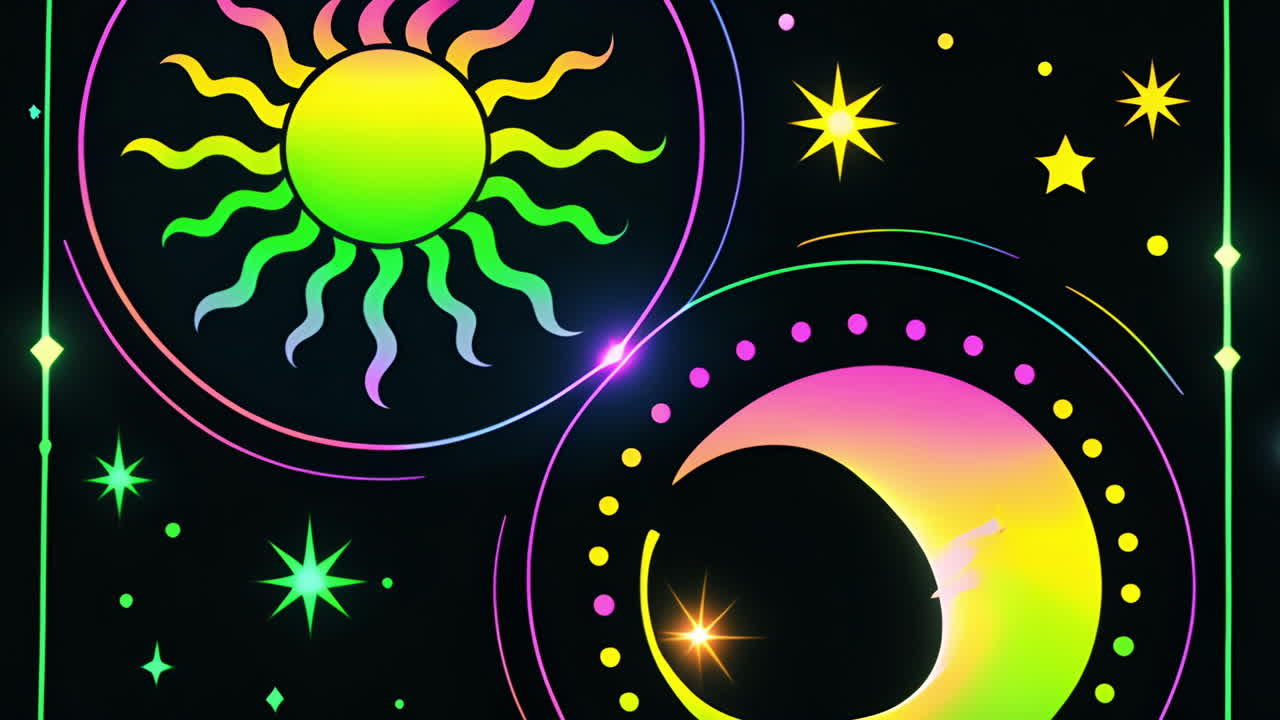 Cosmic Sun and Moon Neon Art with Stars