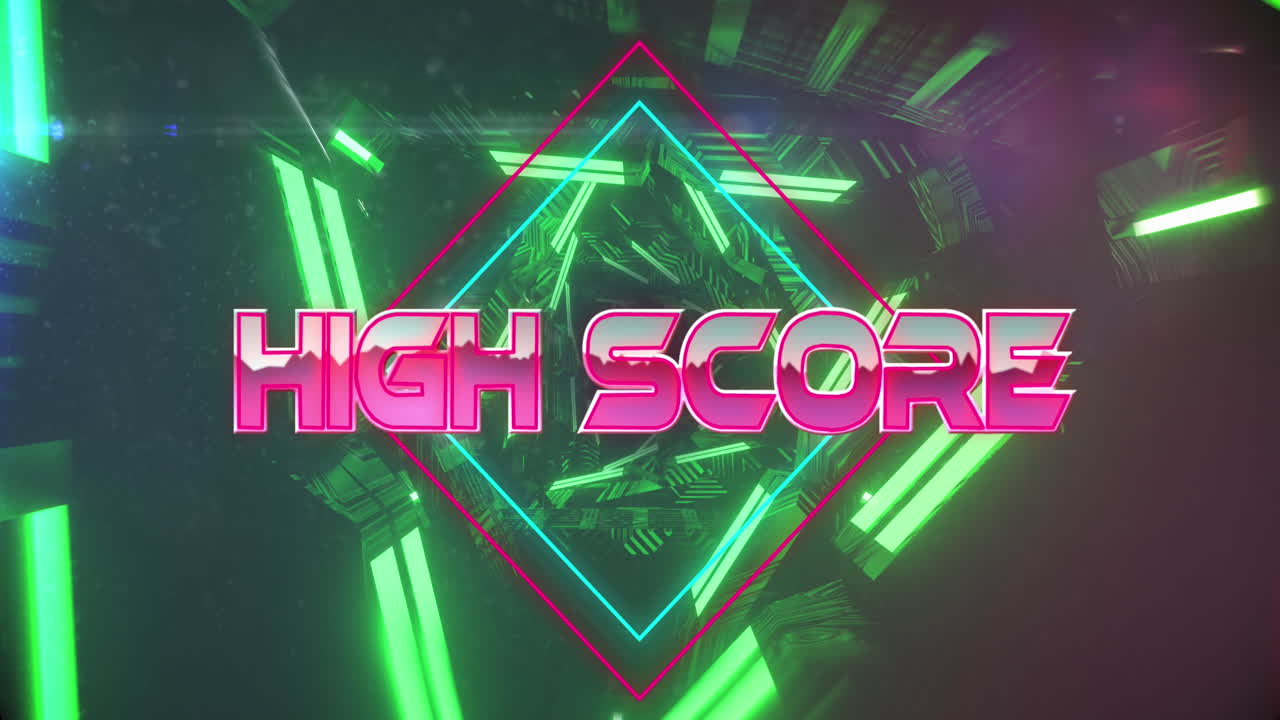 검은 바탕에 미래의 터널 위에 로에 높은 점수 텍스트의 애니메이션