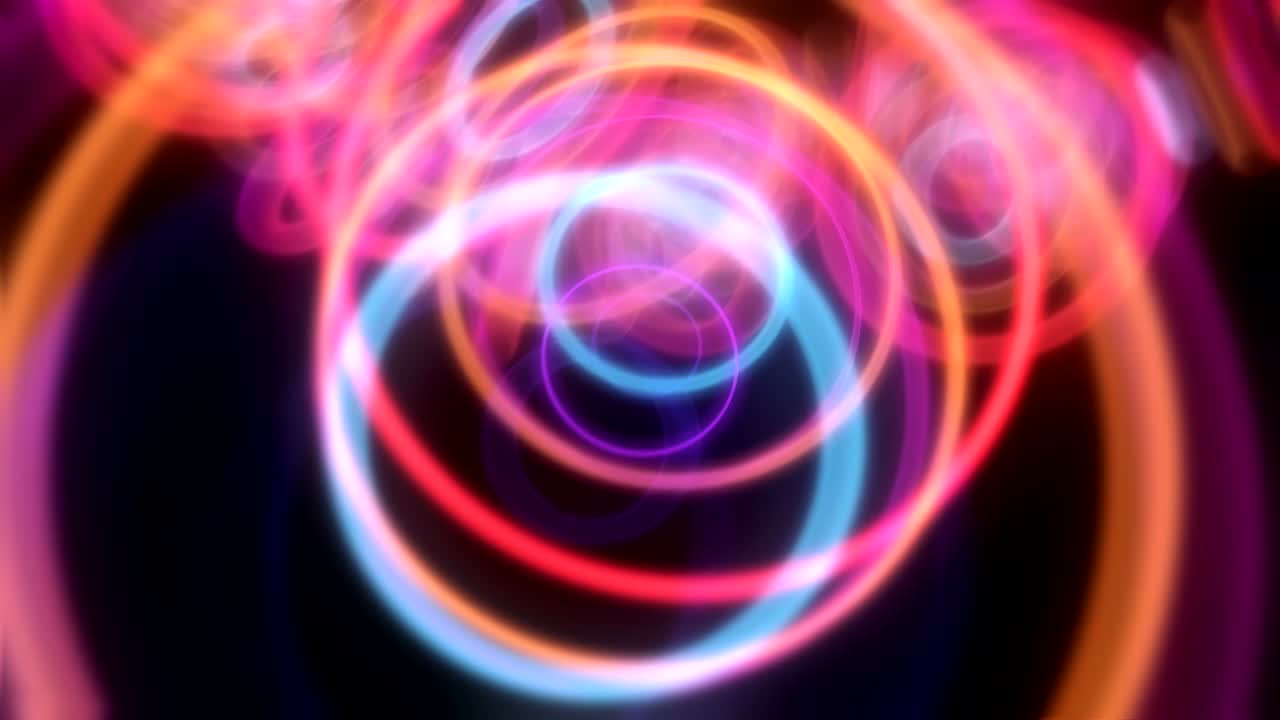 Tunnel of neon circles. Colorful torus as a flight to the other world.