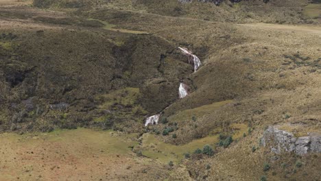 aerial view from a drone of an impressive waterfall in chimborazo, ecuador