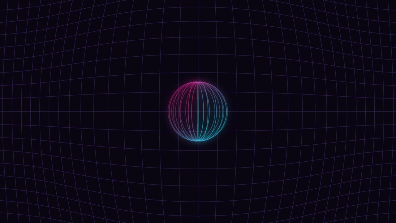Neon Wireframe Sphere Rotating on Dark Grid Background