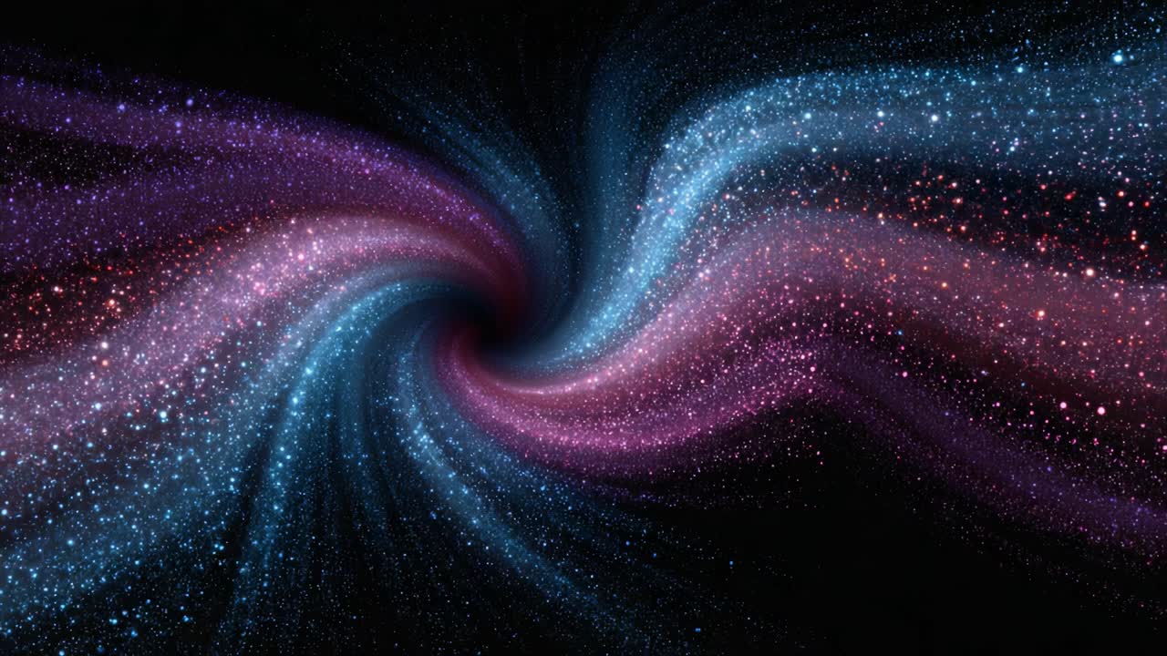 A Vibrant Cosmic Vortex: An Artistic Depiction of a Spiraling Galaxy Filled with Twinkling Stars and Dazzling Colors of Pink and Blue in a Dark Universe