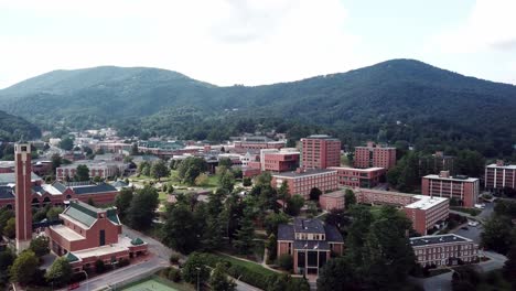 aerial push into appalachian state university campus in boone nc