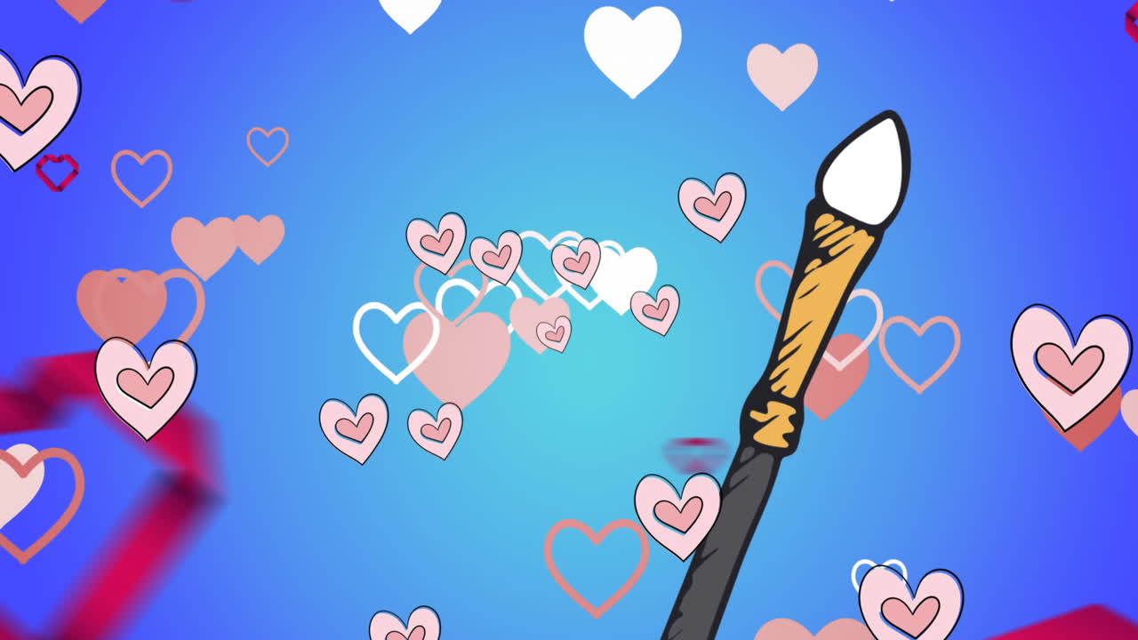 파란색 배경에 있는 파우더 브러시의 애니메이션