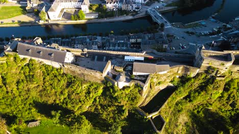 Overhead-aerial-view-of-the-Castle-of-Bouillon-in-Belgium's-countryside