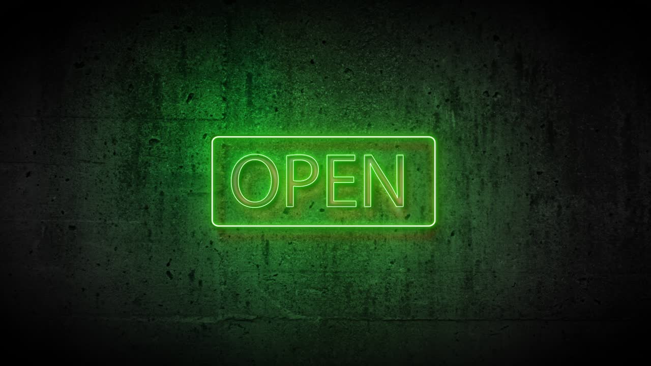 Green neon sign open