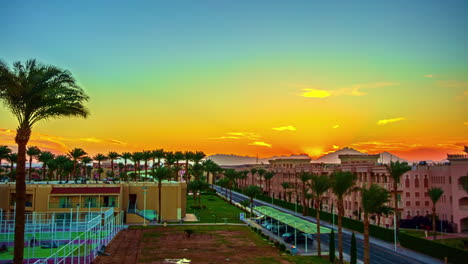 Time-lapse-shot-of-golden-hour-at-sky-over-luxury-resort-in-Egypt