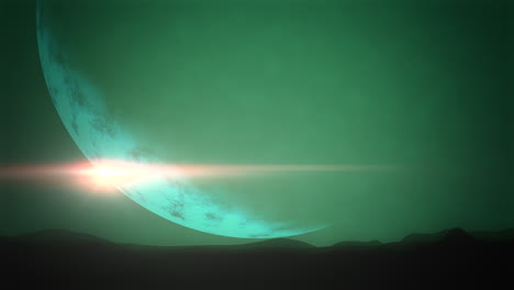 space day text with illuminated green planet in galactic landscape