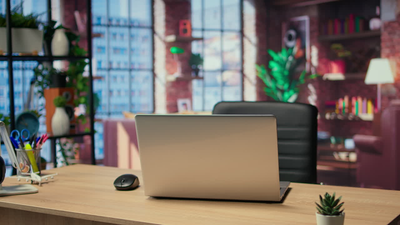 현대적인 장식과 책상으로 빈 미니멀리즘 아파트 공간