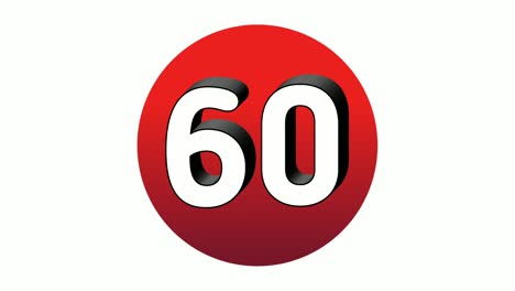 3d number 60 sixty sign symbol animation motion graphics icon on red sphere on white background,cartoon video number for video elements