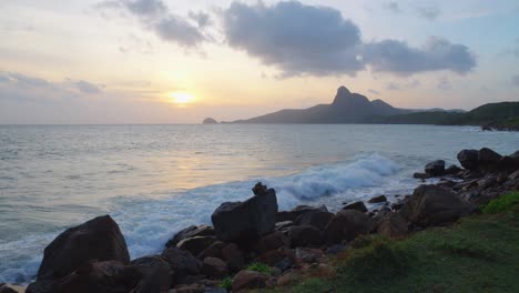 Cinematic-shot-of-Bãi-Nhát-beach-in-Con-Dao-Island-in-Vietnam-during-sunset-or-sunrise